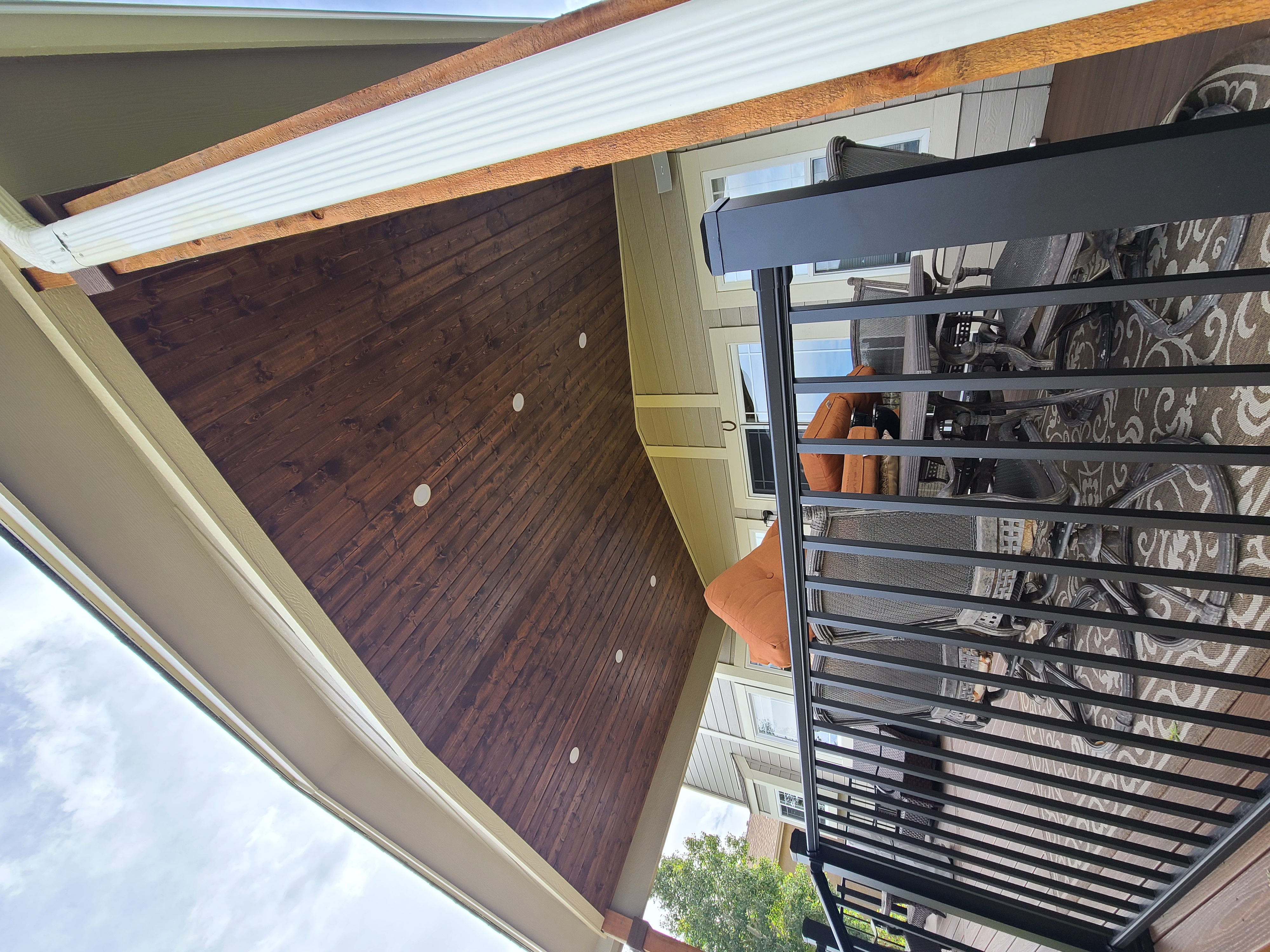 Deck stairs with landing and matching railings